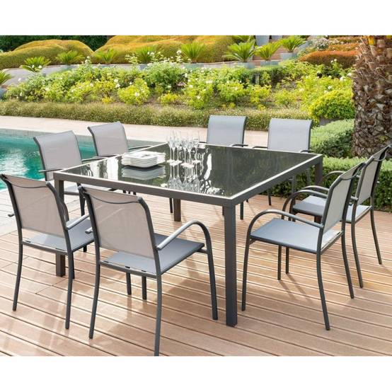 Hesperide - Fauteuil de jardin empilable "Piazza" galet & graphite aluminium traité époxy Hespéride - Image 6
