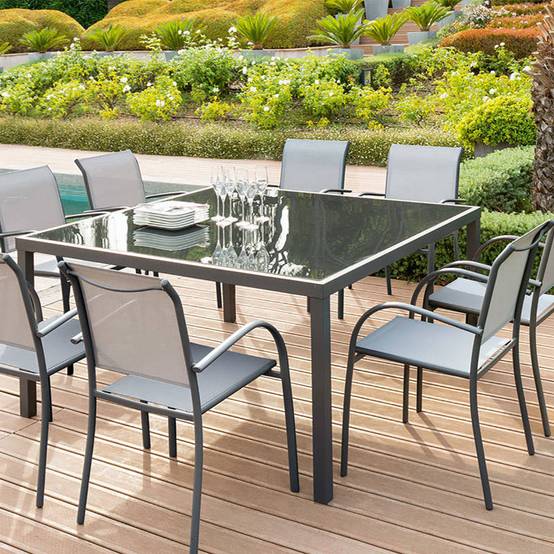 Hesperide - Fauteuil de jardin empilable "Piazza" galet & graphite aluminium traité époxy Hespéride - Image 1