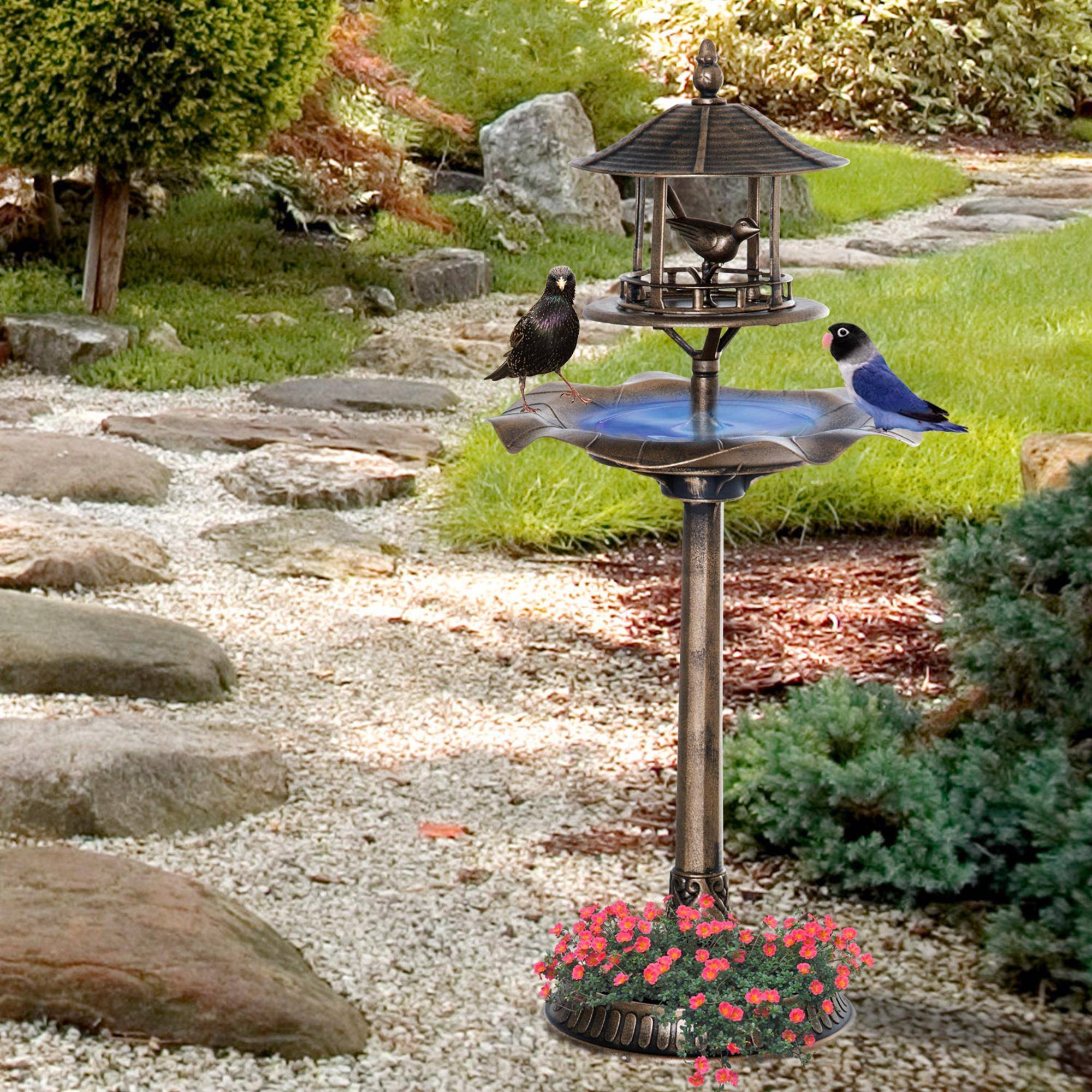 Maison Chic - Bain d'oiseaux Abreuvoir pour Oiseaux jardinière 3 en 1 Ø 50 x 113cm polypropylène bronze antique - Image 2