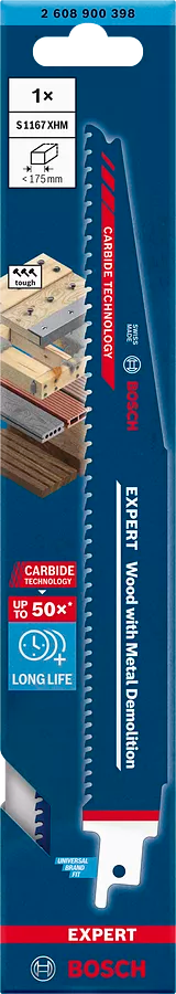 Bosch Professional - 1 Lame de scie sabre Expert Carbure Démolition bois et métal S 1167 XHM - 225 mm - BOSCH - 2608900398 - Imagen 2