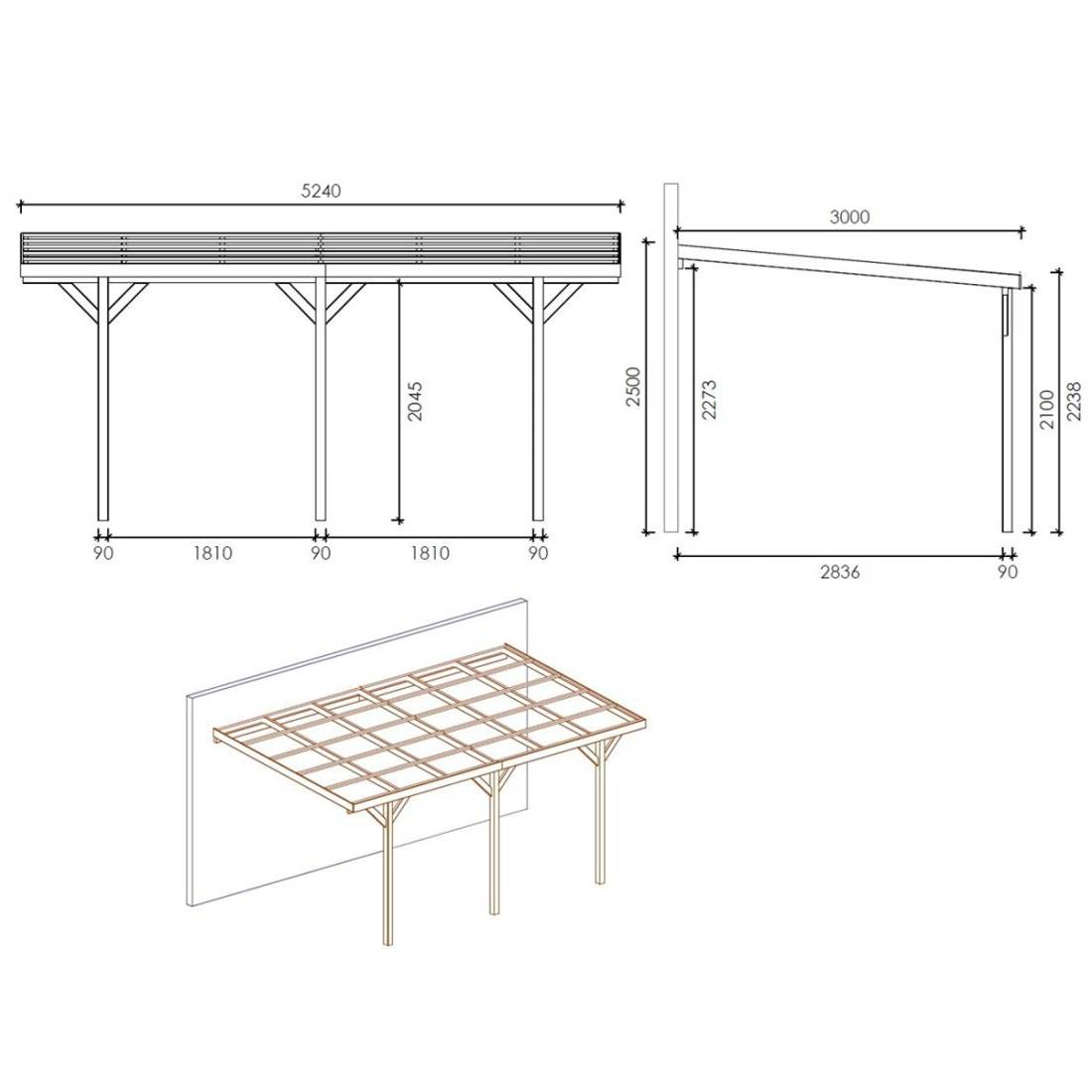 Altanka - Carport, abri de voiture 3x5.24 m - 15 m2 - adossé - CAR7-2 - ALTANKA - Image 3