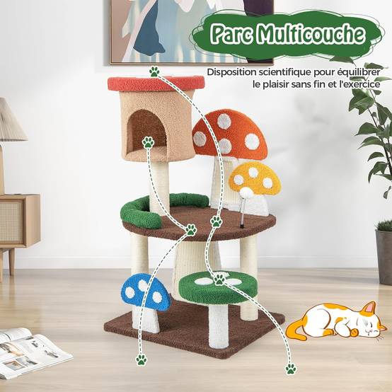 COSTWAY Arbre à Chat Mignon en Forme de Champignon, Tour à Chat 4 en 1 avec Condo et Griffoir en Sisal, Charge 10 KG Chaque Couche(102 CM) - Image 8