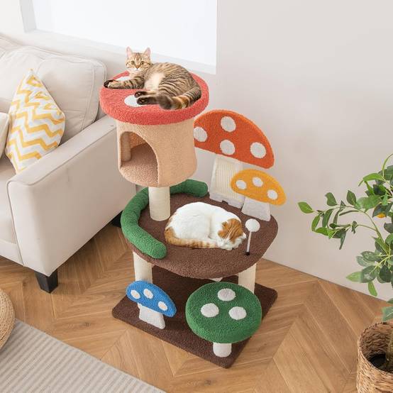 COSTWAY Arbre à Chat Mignon en Forme de Champignon, Tour à Chat 4 en 1 avec Condo et Griffoir en Sisal, Charge 10 KG Chaque Couche(102 CM) - Image 3