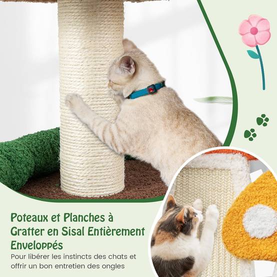 COSTWAY Arbre à Chat Mignon en Forme de Champignon, Tour à Chat 4 en 1 avec Condo et Griffoir en Sisal, Charge 10 KG Chaque Couche(102 CM) - Image 5