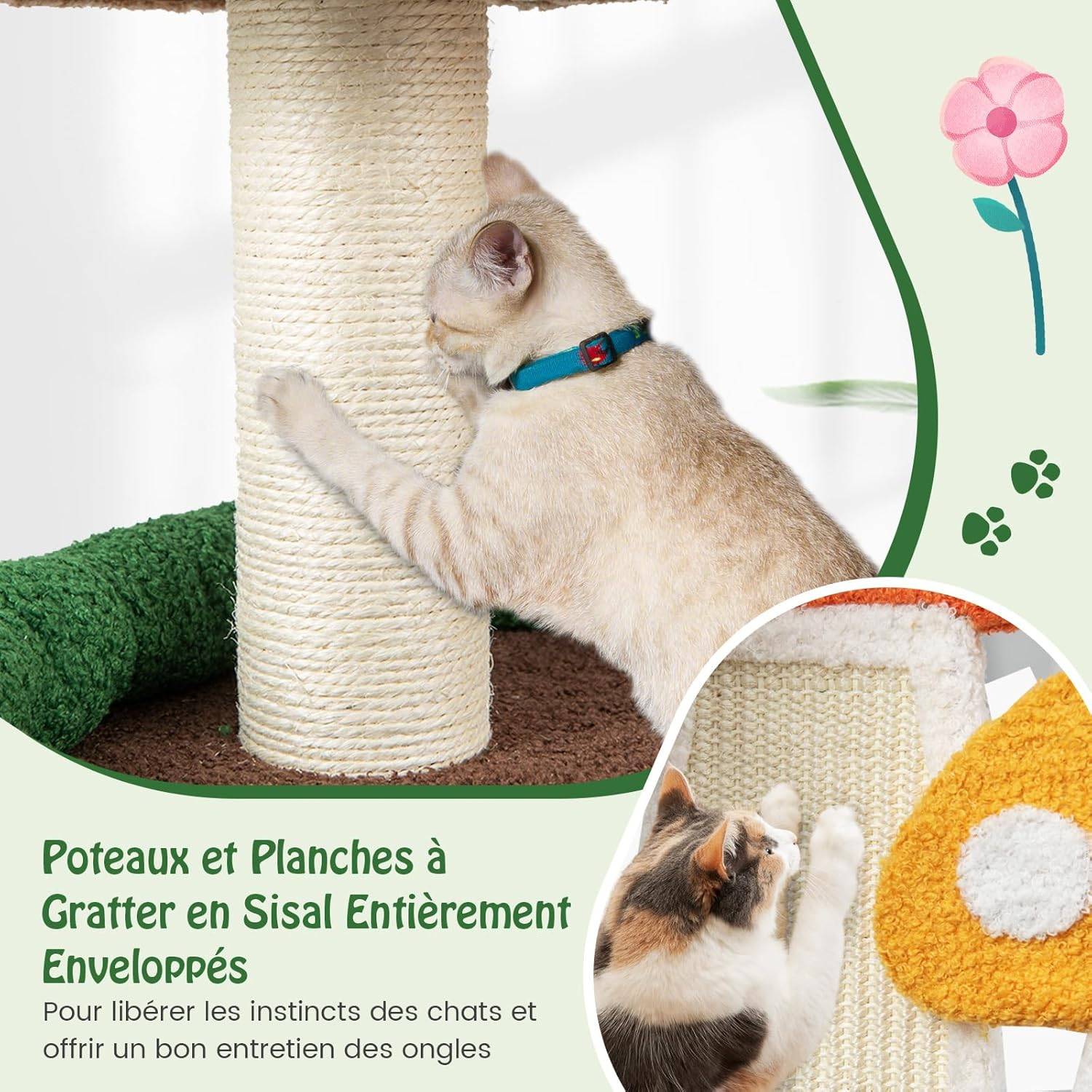 COSTWAY Arbre à Chat Mignon en Forme de Champignon, Tour à Chat 4 en 1 avec Condo et Griffoir en Sisal, Charge 10 KG Chaque Couche(102 CM) - Image 5