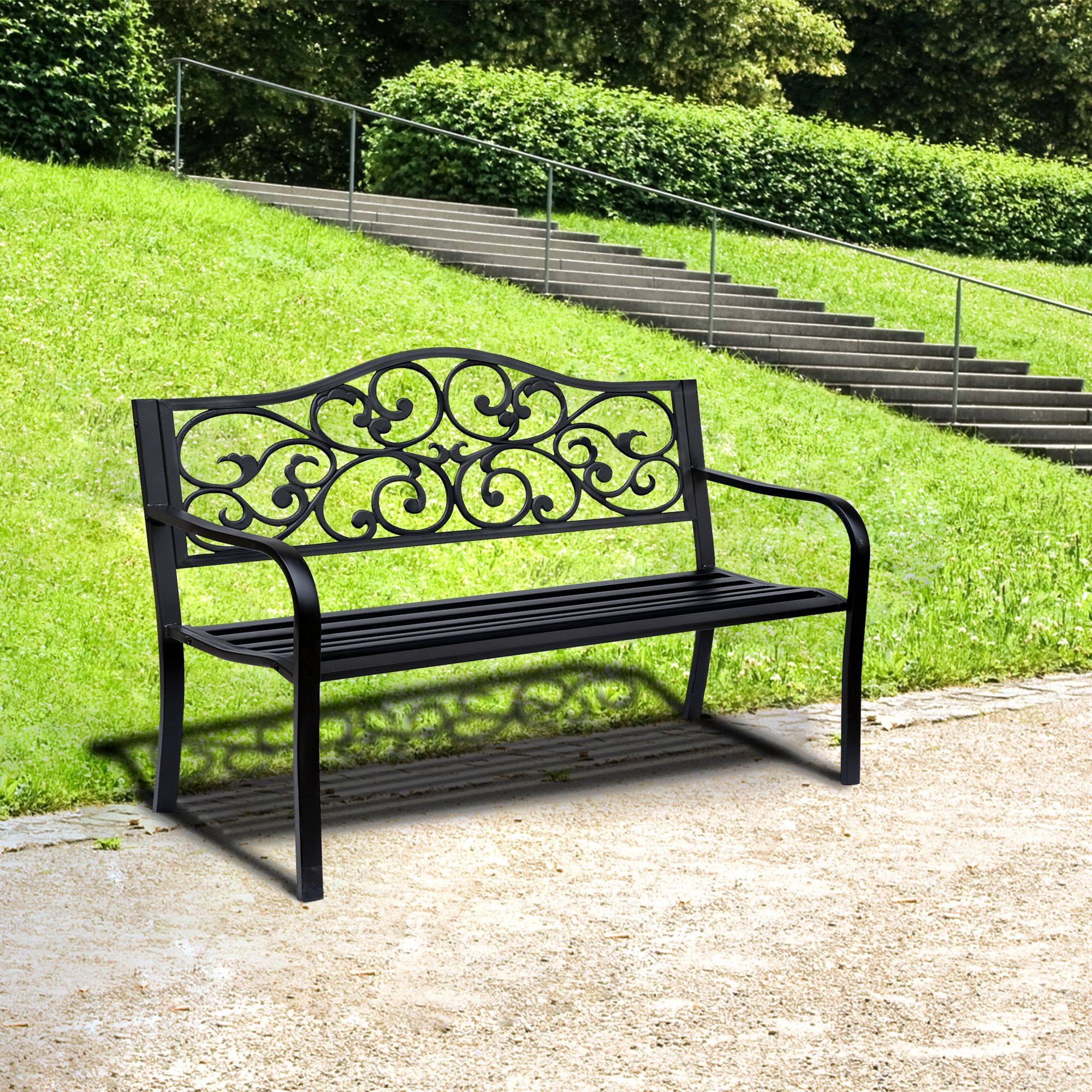 ComfortXL - Banc de jardin acier fonte extérieur Dossier classique incurvé 2 places 127x60x89cm noir - ComfortXL Outdoor Living - Image 4