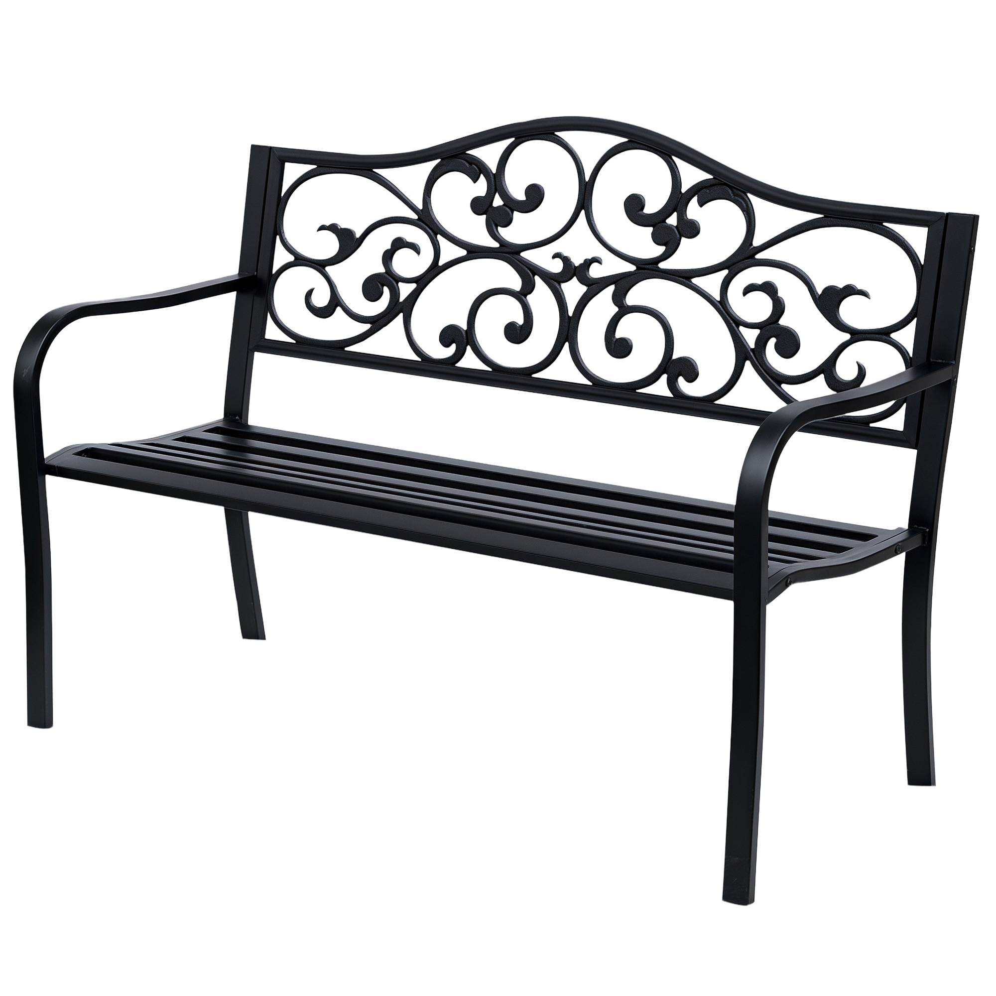 ComfortXL - Banc de jardin acier fonte extérieur Dossier classique incurvé 2 places 127x60x89cm noir - ComfortXL Outdoor Living