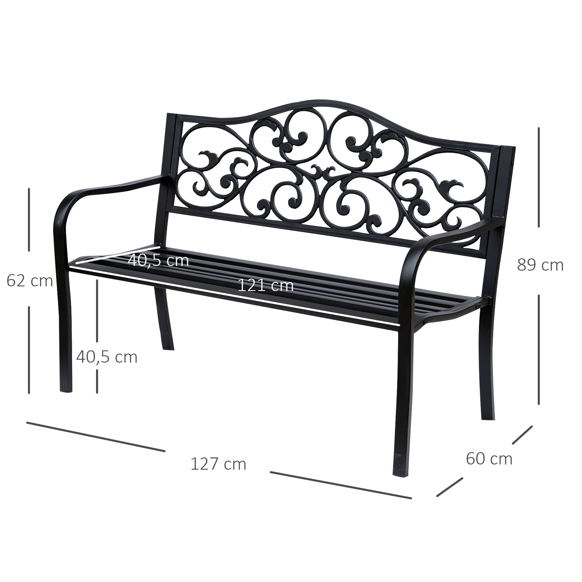 ComfortXL - Banc de jardin acier fonte extérieur Dossier classique incurvé 2 places 127x60x89cm noir - ComfortXL Outdoor Living - Image 5