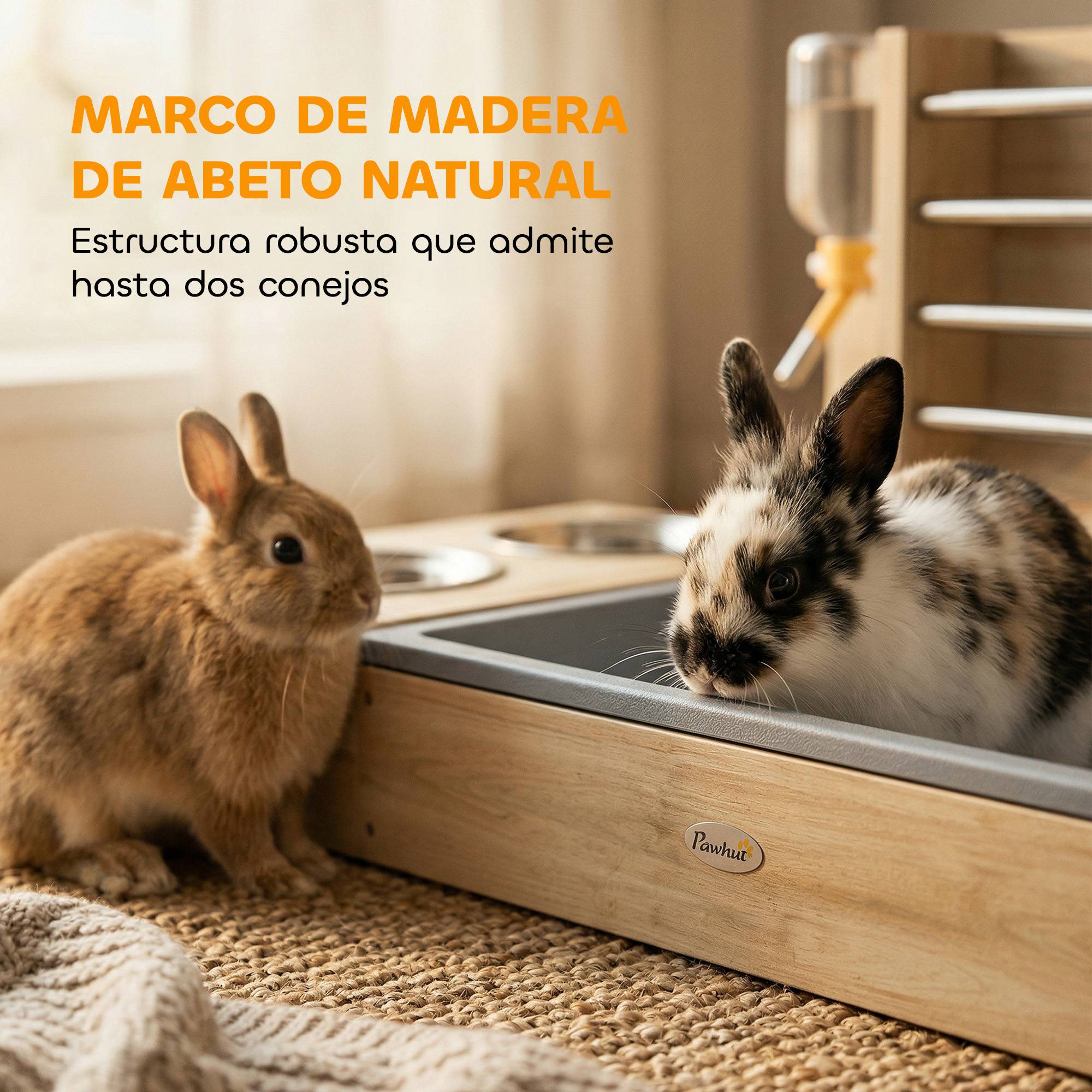 Mangeoire à foin pour lapins avec plateau, mangeoire en bois avec bol en acier inoxydable et biberon - Image 8
