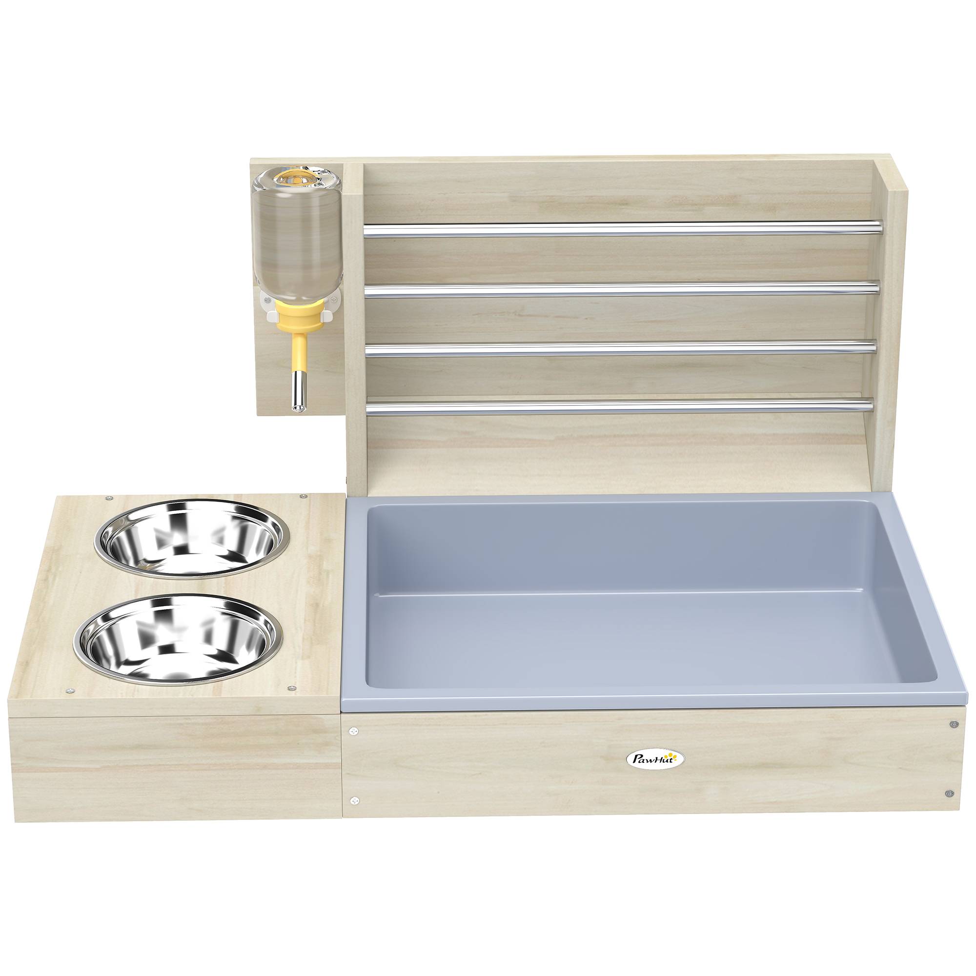 Mangeoire à foin pour lapins avec plateau, mangeoire en bois avec bol en acier inoxydable et biberon - Image 2