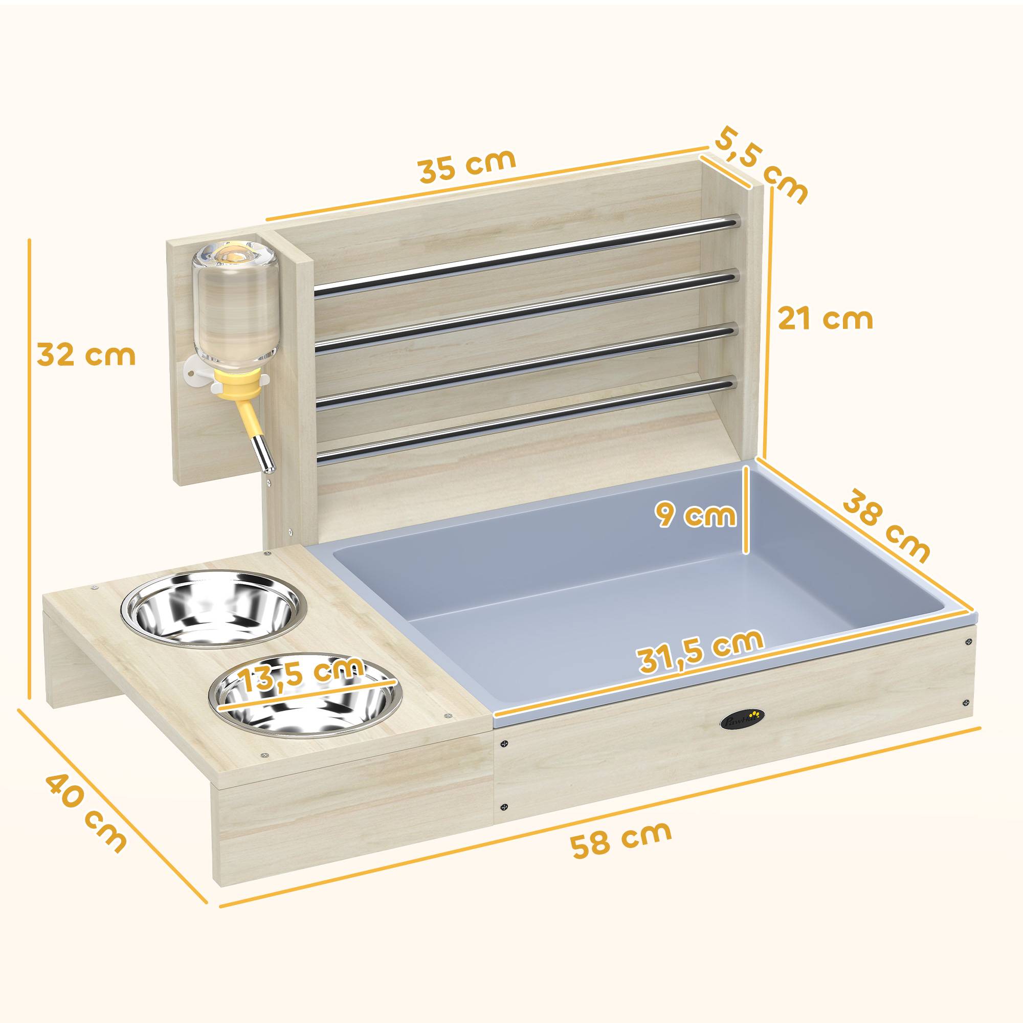Mangeoire à foin pour lapins avec plateau, mangeoire en bois avec bol en acier inoxydable et biberon - Image 5