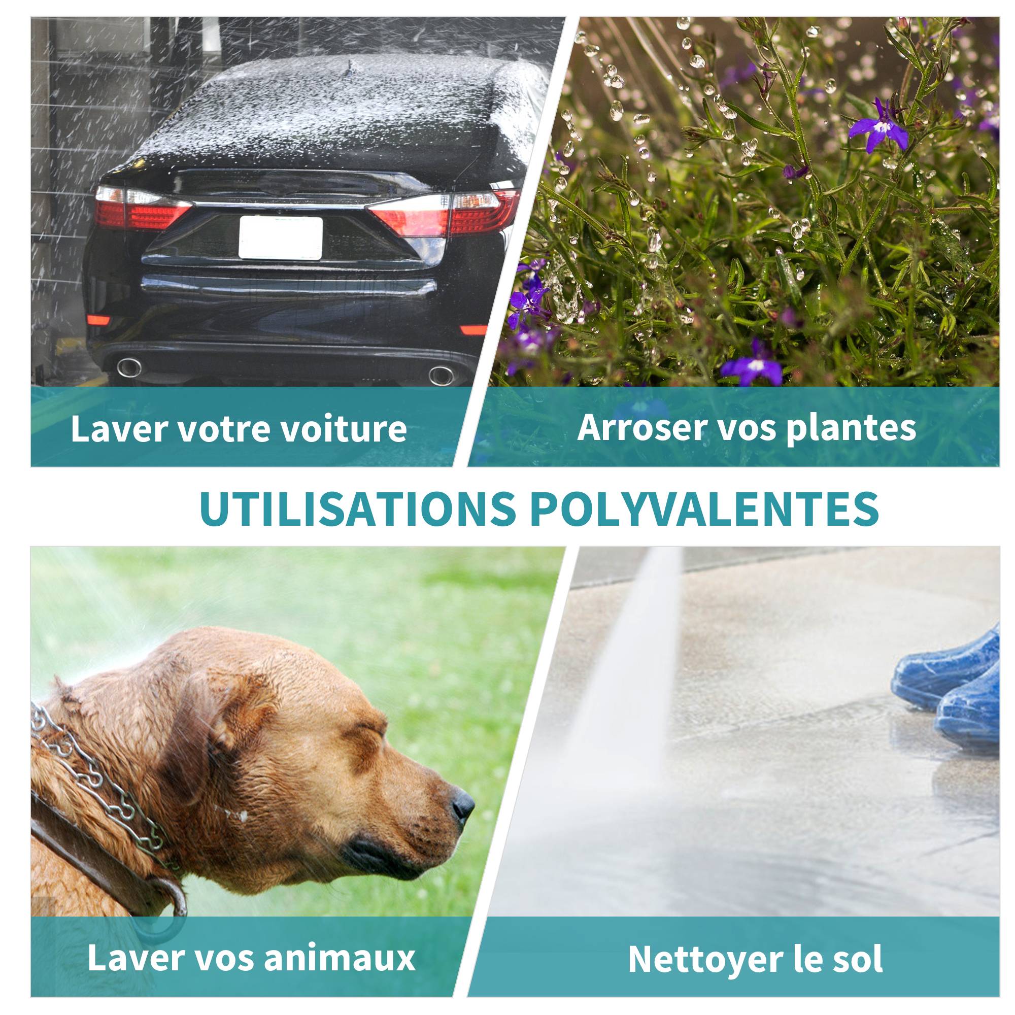 Outsunny - Dévidoir mural enrouleur automatique pivotant 180° tuyau 15 + 1,4 m avec lance arrosage support mural intégré turquoise gris - Outsunny - Imagen 6