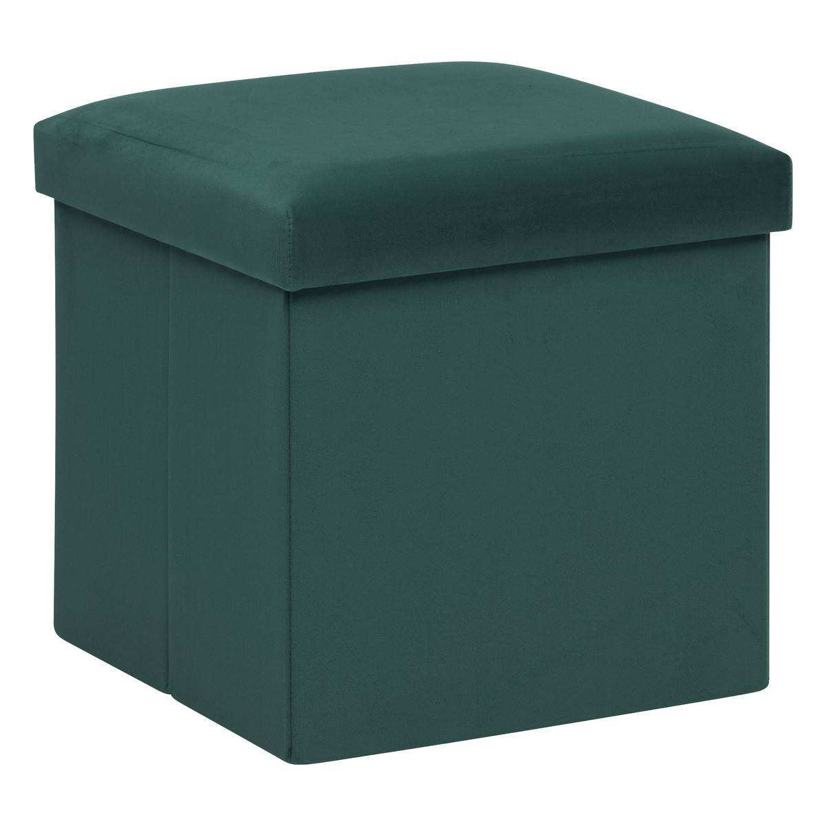 2 en 1 Pouf pliant et coffre de rangement Velours Vert cèdre 38 x 38 cm - Imagen 1