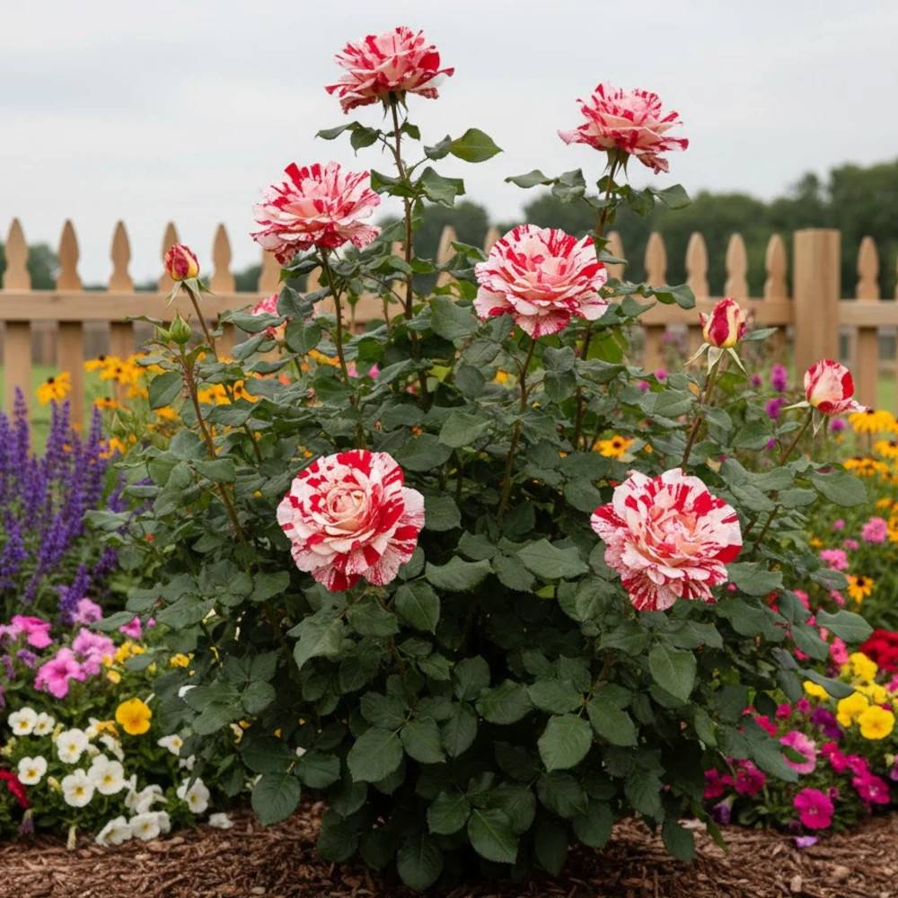 Rosier à grandes fleurs Coeur de Rockeur® Wekgobnez à fleurs Rouge/Blanche - feuillage Caduc - Pot de 3L - 20/40 cm - Image 1