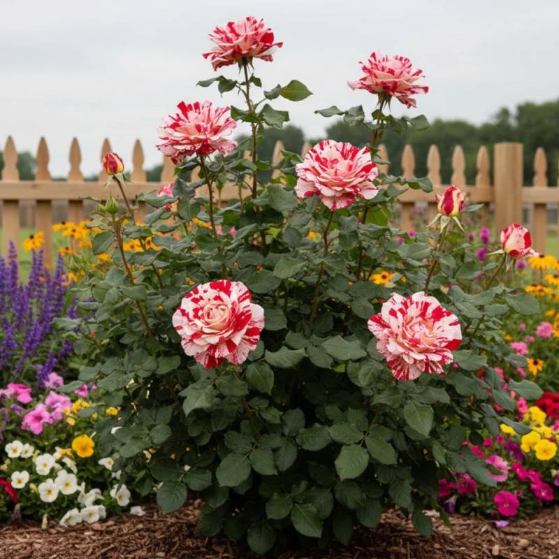 Rosier à grandes fleurs Coeur de Rockeur® Wekgobnez à fleurs Rouge/Blanche - feuillage Caduc - Pot de 3L - 20/40 cm - Image 4