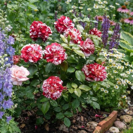 Rosier à grandes fleurs Coeur de Rockeur® Wekgobnez à fleurs Rouge/Blanche - feuillage Caduc - Pot de 3L - 20/40 cm - Image 2