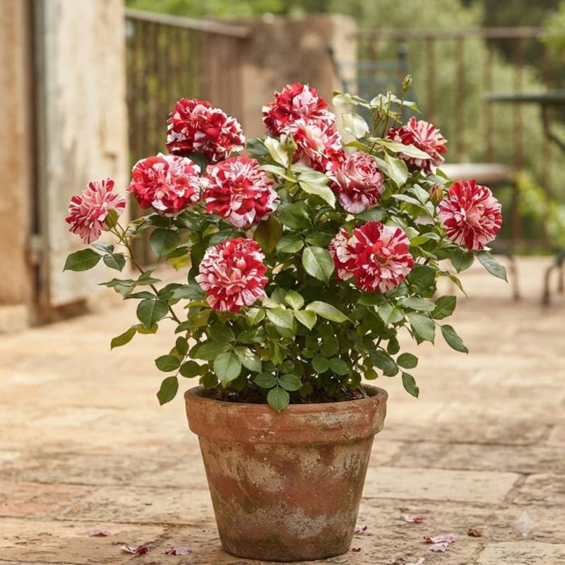 Rosier à grandes fleurs Coeur de Rockeur® Wekgobnez à fleurs Rouge/Blanche - feuillage Caduc - Pot de 3L - 20/40 cm - Image 3