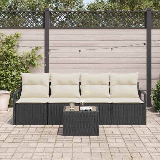 Petit Salon de Jardin 5 Pièces Polyrotin – Idéal Balcon ou Petite Terrasse – Noir Crème – ComfortXL Outdoor Living - Image 3