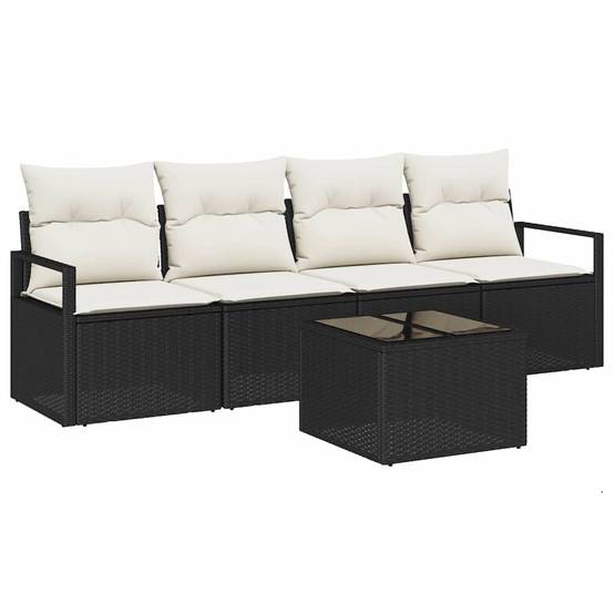 Petit Salon de Jardin 5 Pièces Polyrotin – Idéal Balcon ou Petite Terrasse – Noir Crème – ComfortXL Outdoor Living - Image 2