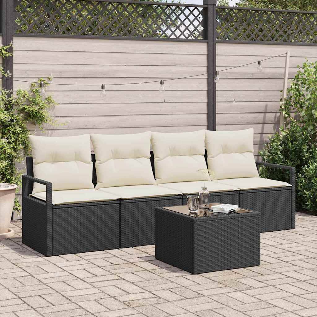 Petit Salon de Jardin 5 Pièces Polyrotin – Idéal Balcon ou Petite Terrasse – Noir Crème – ComfortXL Outdoor Living - Image 1