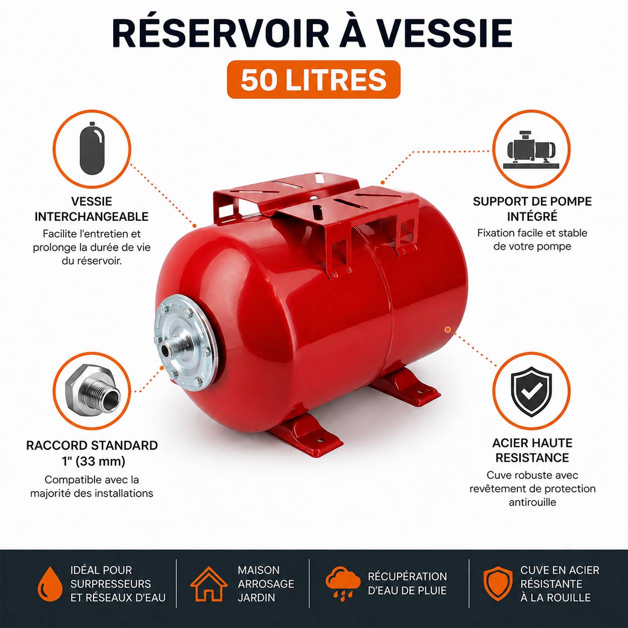 Gt Market - Réservoir pression à vessie horizontal - 50 litres - GT MARKET - Imagen 2