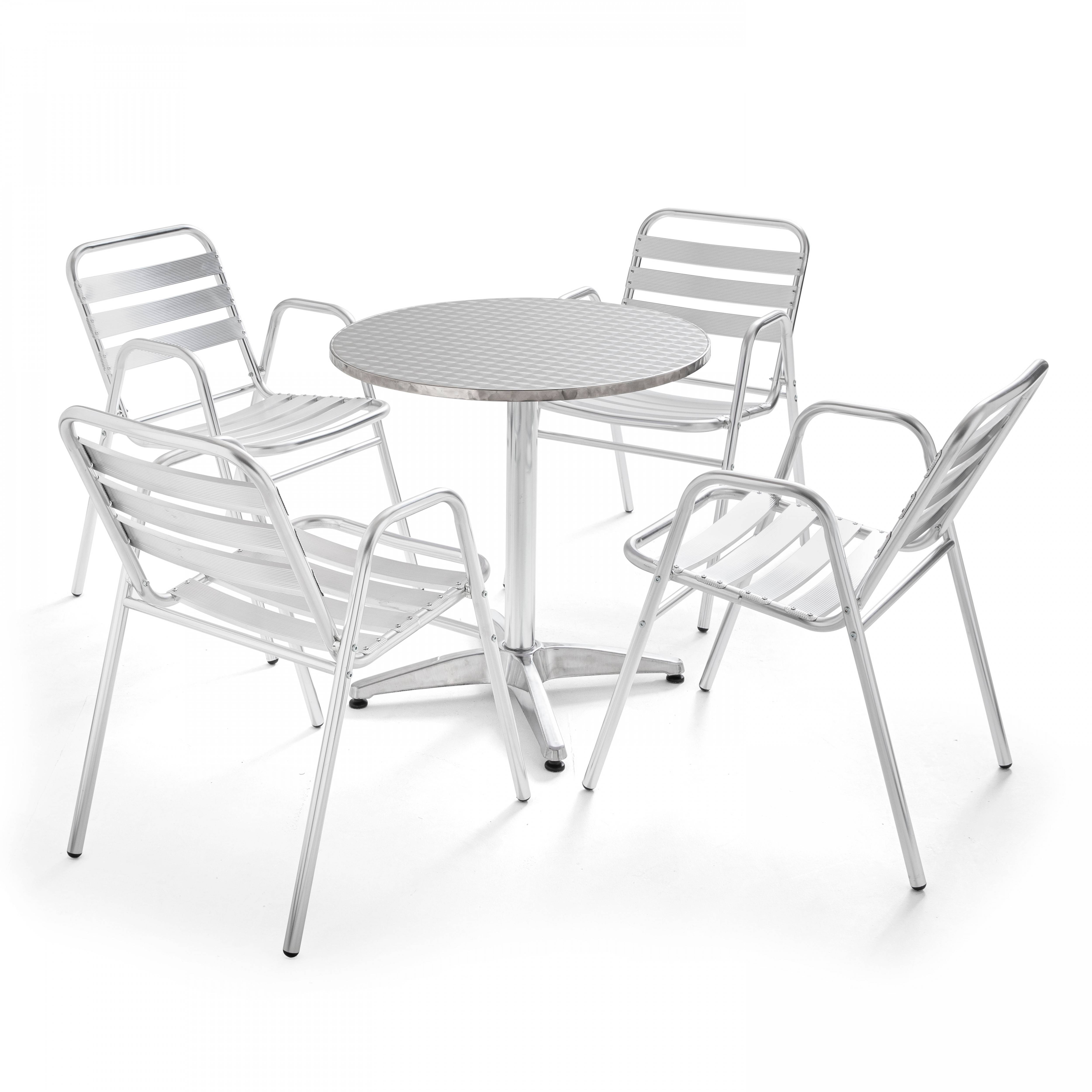 Oviala - Table de jardin ronde en aluminium et 4 fauteuils Camden - Oviala - Imagen 1
