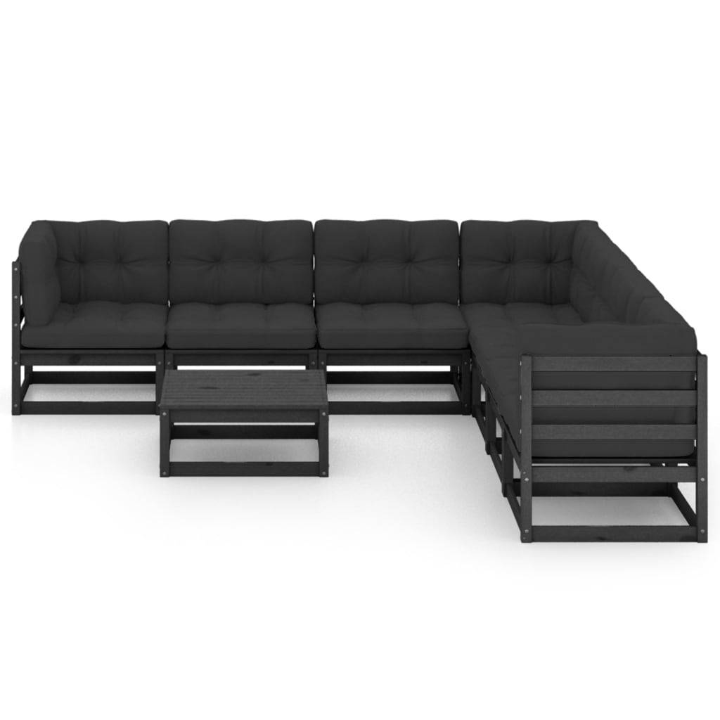 Helloshop26 - Salon de jardin meuble d'extérieur ensemble de mobilier 8 pièces avec coussins noir bois de pin massif - Imagen 2