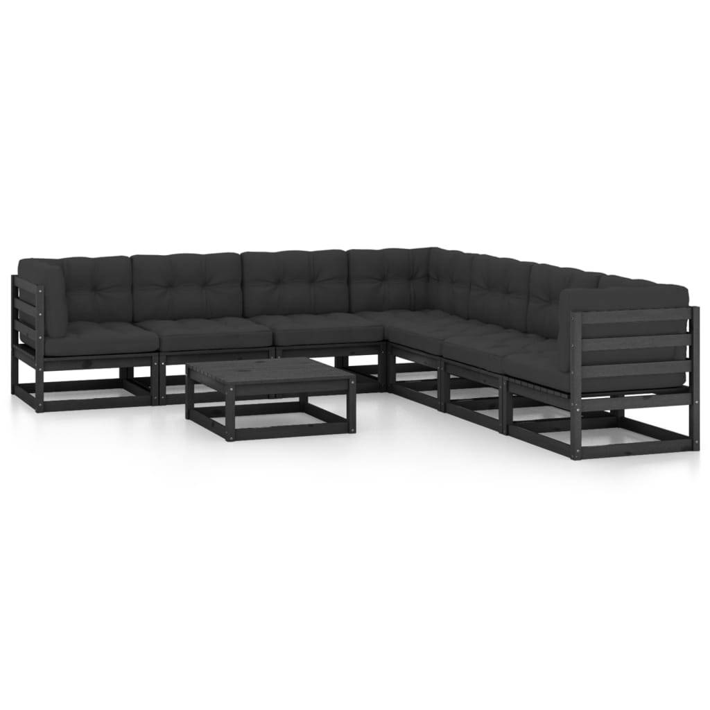 Helloshop26 - Salon de jardin meuble d'extérieur ensemble de mobilier 8 pièces avec coussins noir bois de pin massif - Imagen 1
