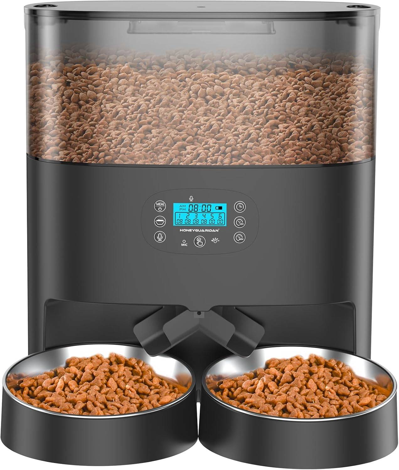 Distributeur automatique de nourriture pour chat - 2 gamelles - 6 l - Avec minuterie, séparateur et 2 bols en acier inoxydable Vendos85