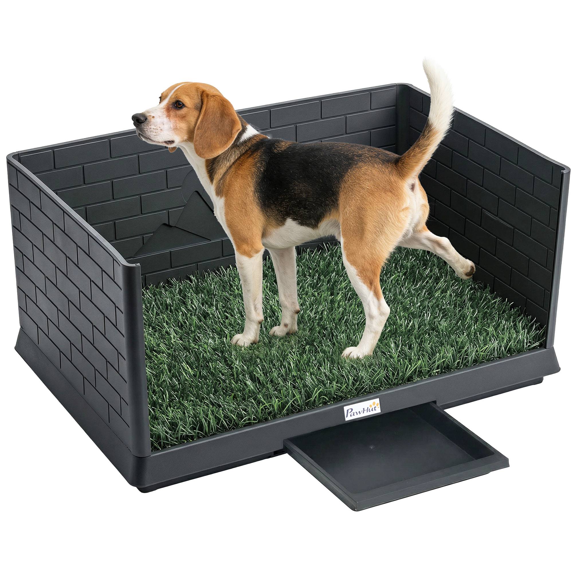 Sans Marque - Litière chien 75x51cm, gazon, parois hautes, bac extractible, noir - Image 1