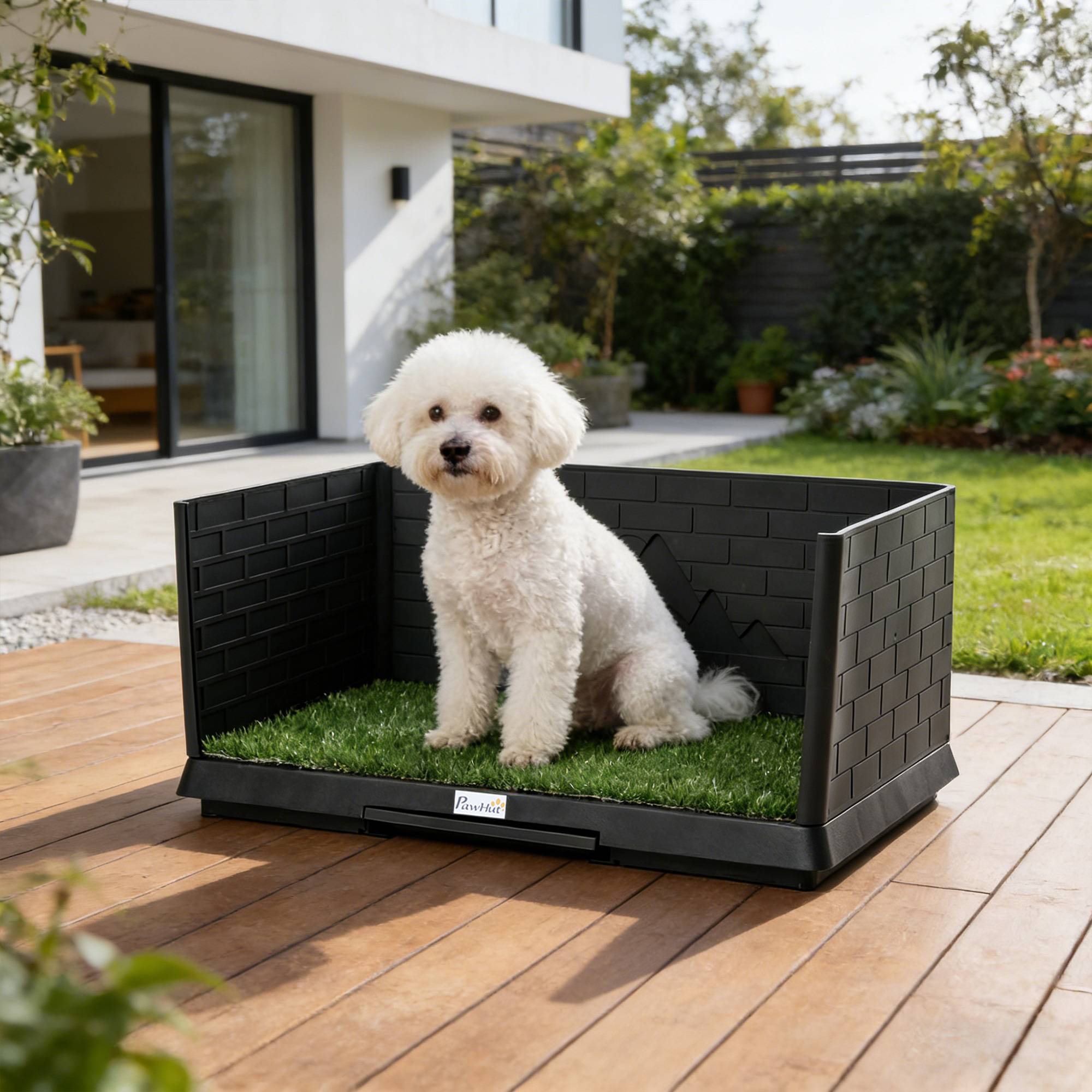 Sans Marque - Litière chien 75x51cm, gazon, parois hautes, bac extractible, noir - Image 4