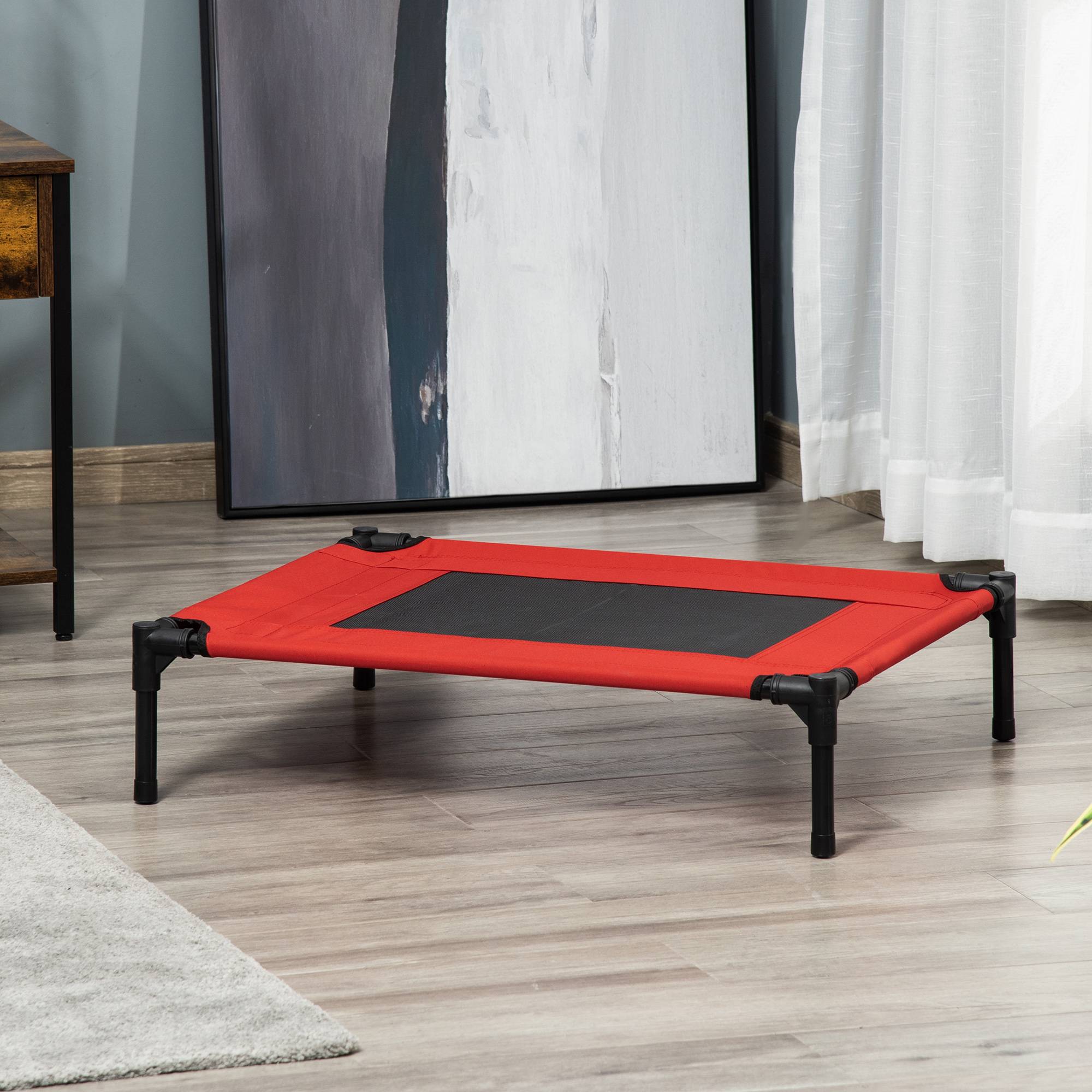 Lit surélevé chien chat Tissu Oxford respirant rafraîchissant été 76x61x18cm rouge noir - ComfortXL Outdoor Living - Image 4