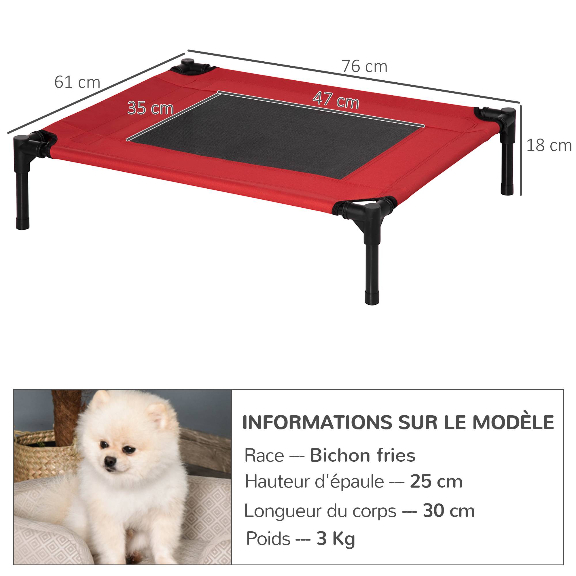 Lit surélevé chien chat Tissu Oxford respirant rafraîchissant été 76x61x18cm rouge noir - ComfortXL Outdoor Living - Image 5