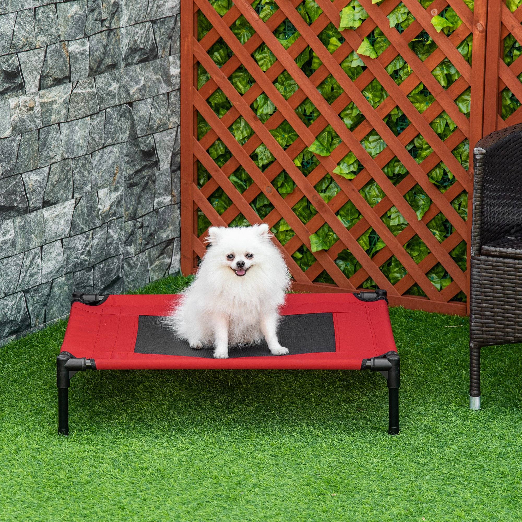 Lit surélevé chien chat Tissu Oxford respirant rafraîchissant été 76x61x18cm rouge noir - ComfortXL Outdoor Living - Image 3