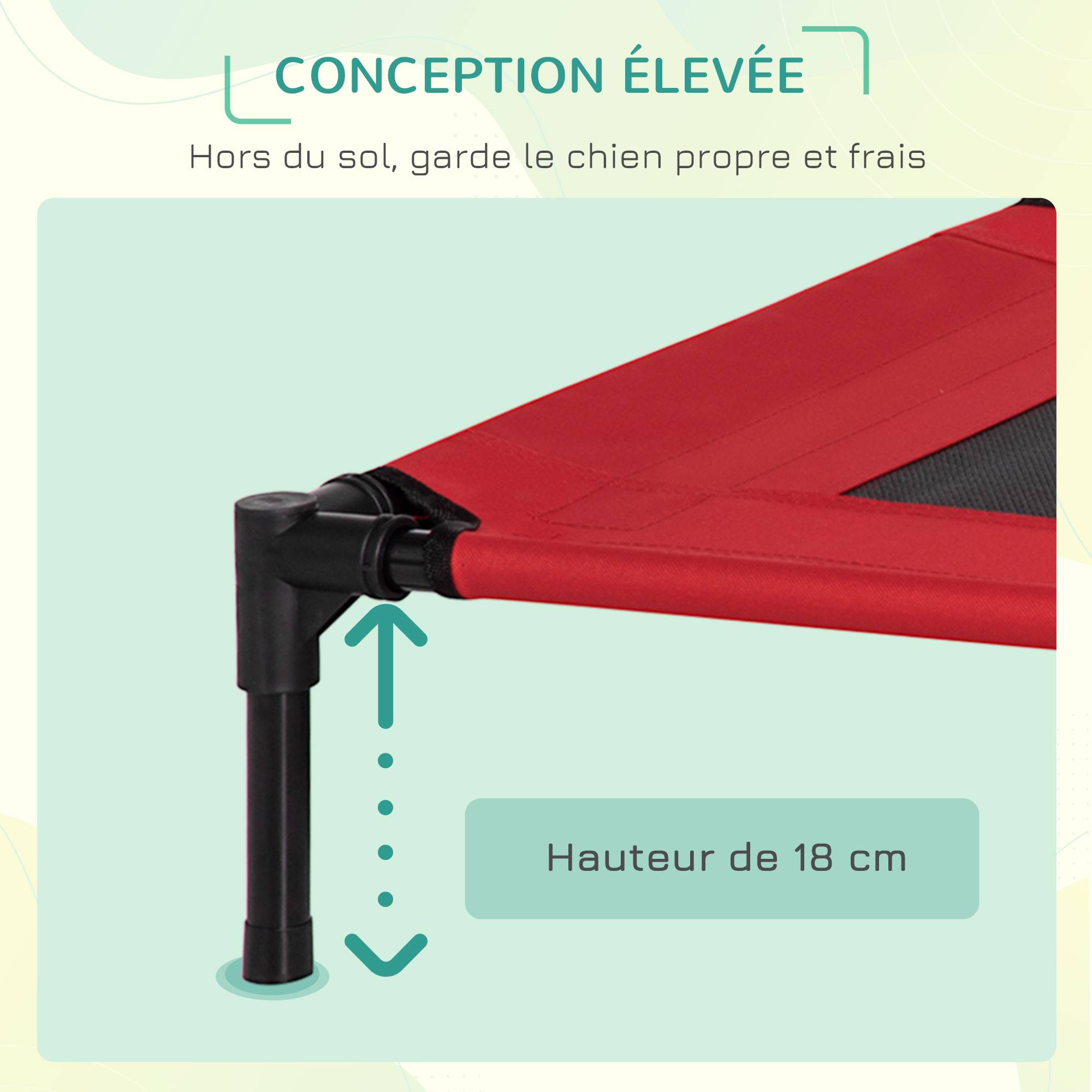 Lit surélevé chien chat Tissu Oxford respirant rafraîchissant été 76x61x18cm rouge noir - ComfortXL Outdoor Living - Image 7