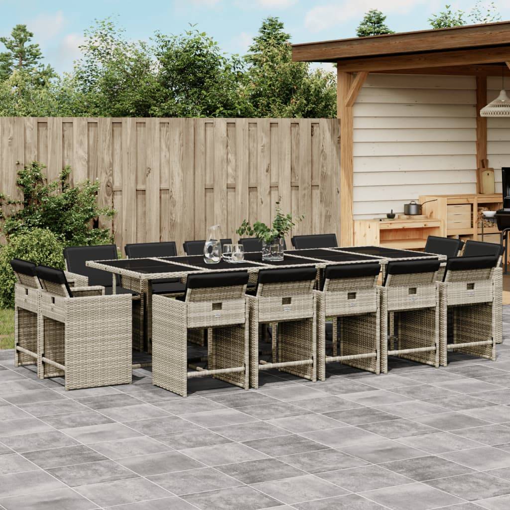 Table et Chaises de Jardin 14 Convives en Poly Rotin Gris, Ensemble Encastrable Gain de Place, Coussins Anthracite – ComfortXL Outdoor Living - Image 1