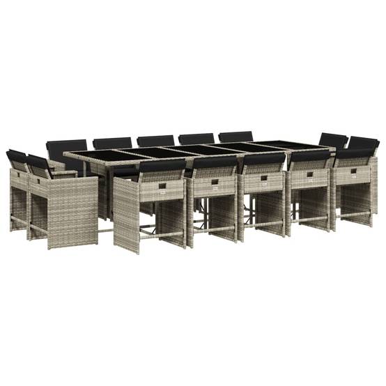 Table et Chaises de Jardin 14 Convives en Poly Rotin Gris, Ensemble Encastrable Gain de Place, Coussins Anthracite – ComfortXL Outdoor Living - Image 2