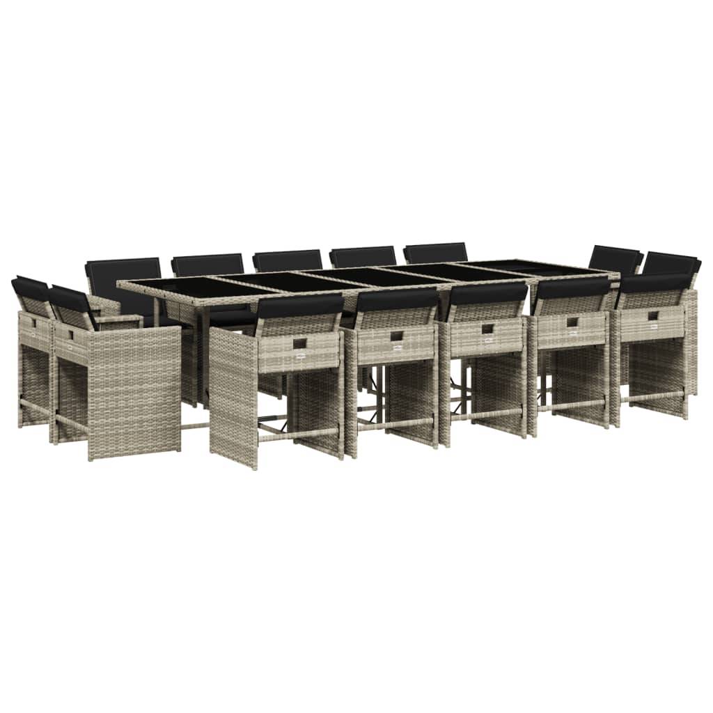 Table et Chaises de Jardin 14 Convives en Poly Rotin Gris, Ensemble Encastrable Gain de Place, Coussins Anthracite – ComfortXL Outdoor Living - Image 2