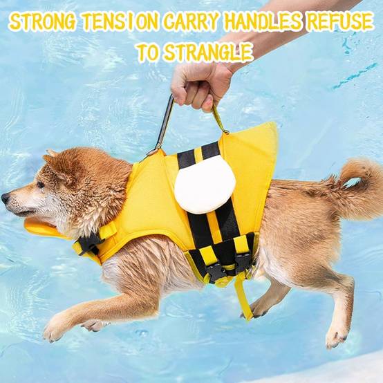 Gilet de sauvetage pour chien - Flottaison haute visibilité - Design abeille - Poignée de secours - Living123 - Image 6