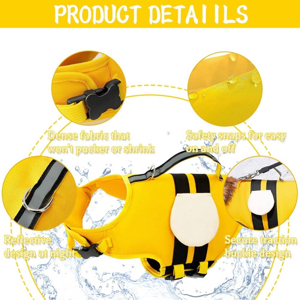 Gilet de sauvetage pour chien - Flottaison haute visibilité - Design abeille - Poignée de secours - Living123 - Image 3