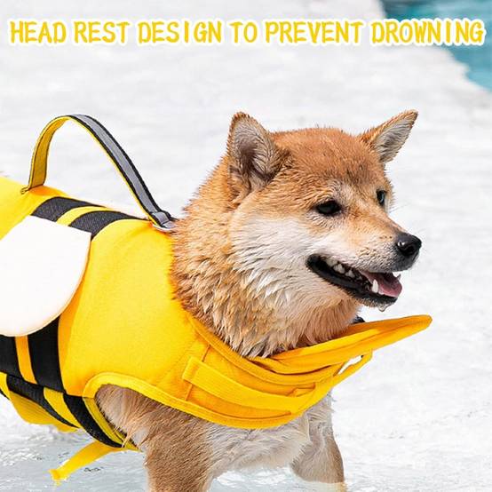 Gilet de sauvetage pour chien - Flottaison haute visibilité - Design abeille - Poignée de secours - Living123 - Image 5