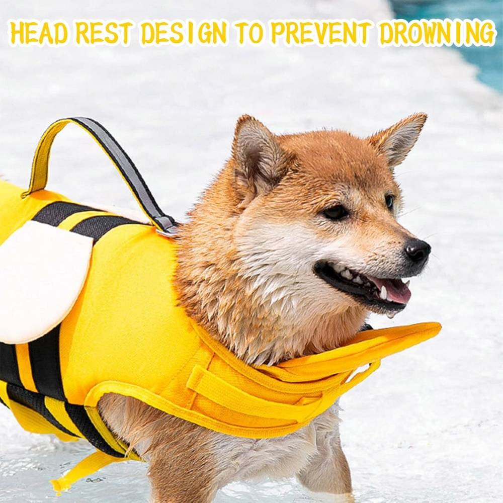 Gilet de sauvetage pour chien - Flottaison haute visibilité - Design abeille - Poignée de secours - Living123 - Image 5