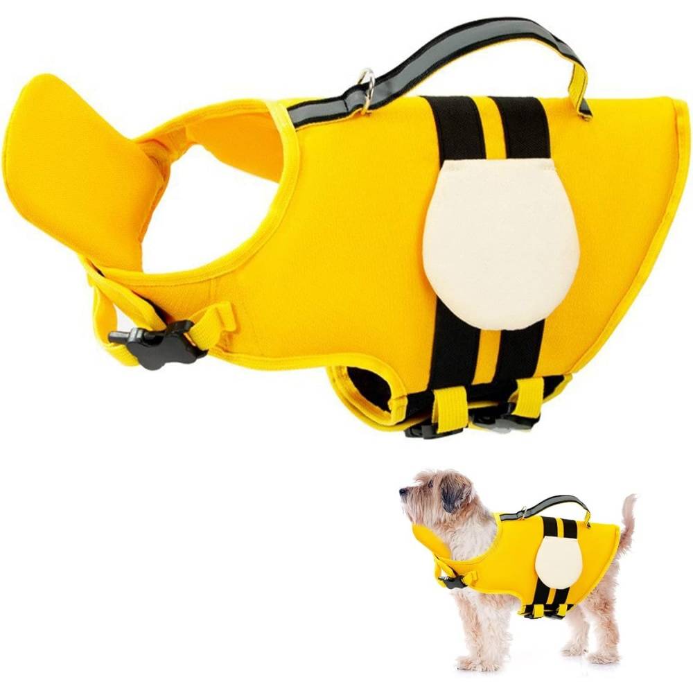 Gilet de sauvetage pour chien - Flottaison haute visibilité - Design abeille - Poignée de secours - Living123 - Image 1