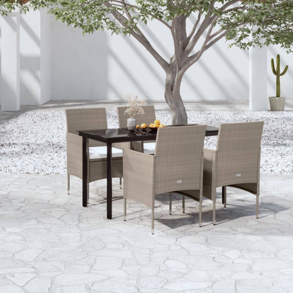 Table et Chaises de Jardin 4 Pers Résine Tressée Acier Extérieur Beige 5 pcs – ComfortXL Outdoor Living - Image 1