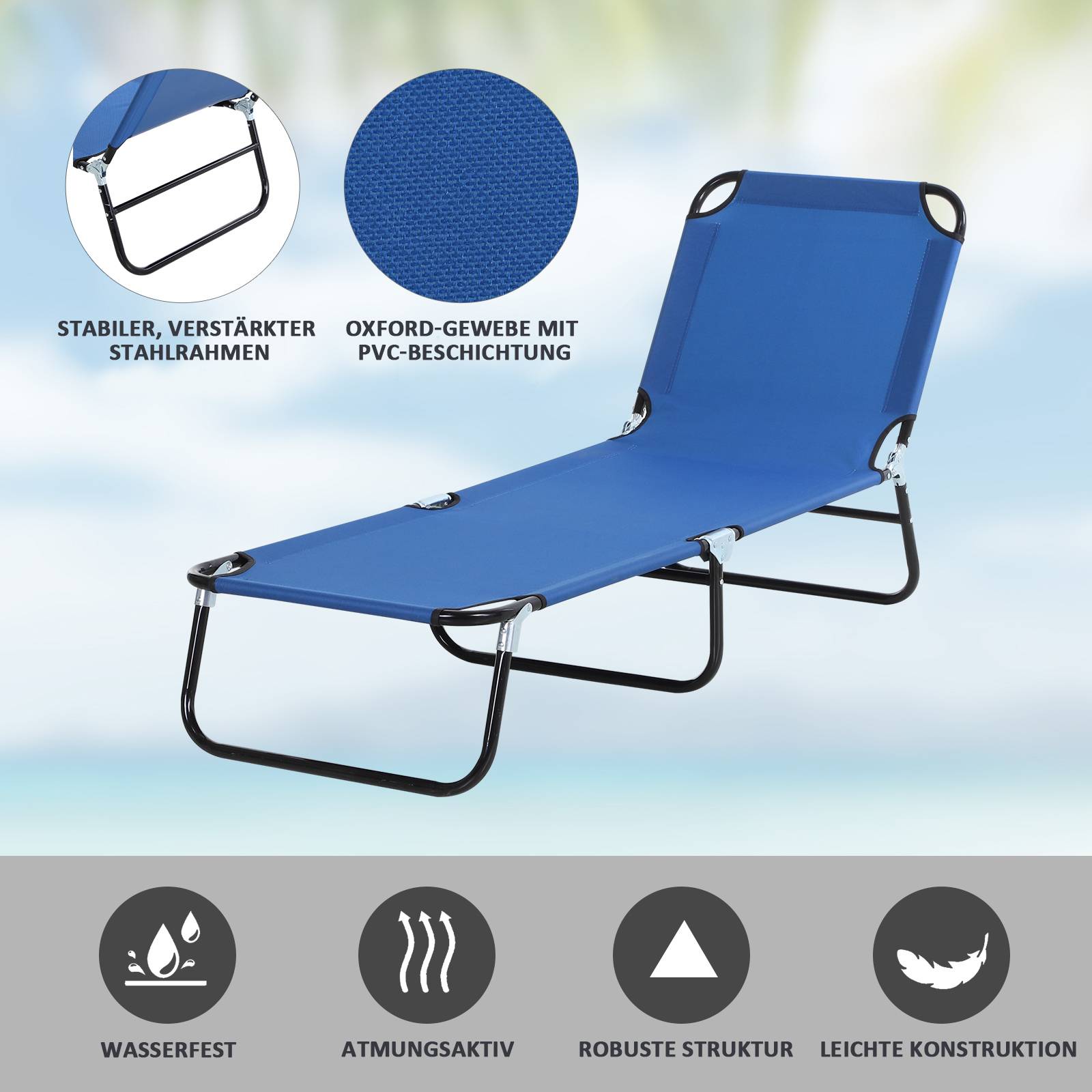 Bain de Soleil Acier Terrasse Séchage Rapide Inclinable 188x56x28cm Bleu - ComfortXL Outdoor Living - Image 7