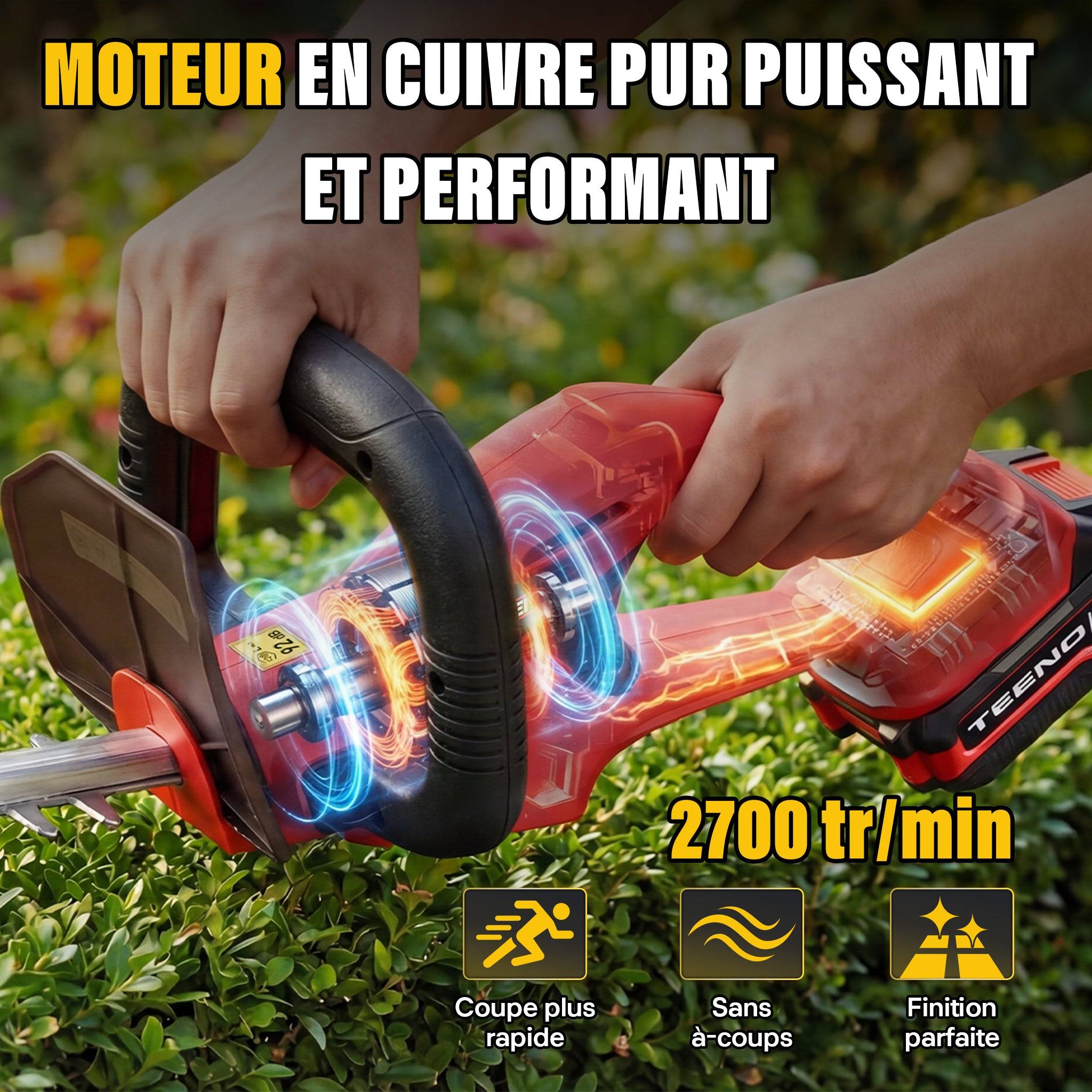 Teeno - Taille‑haies 20 V, batterie 4000 mAh, lame 52 cm, poignée rotative 180° - Image 4
