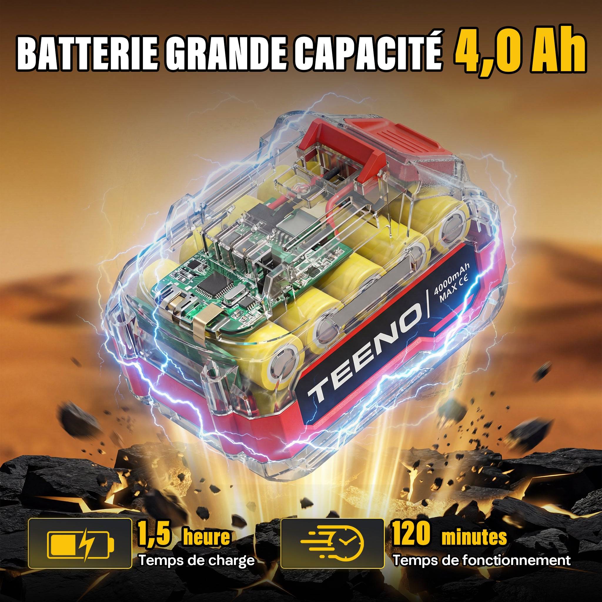 Teeno - Taille‑haies 20 V, batterie 4000 mAh, lame 52 cm, poignée rotative 180° - Image 6