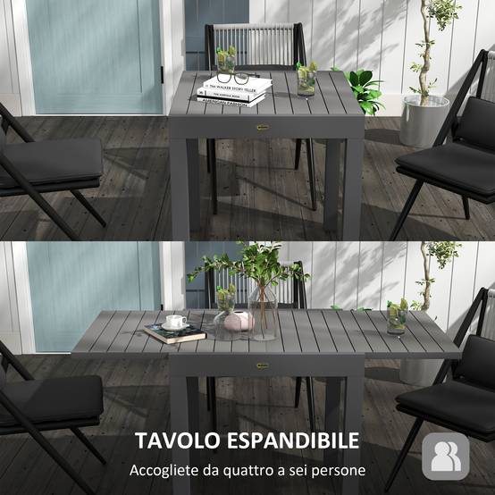 Table de Jardin Extensible Aluminium Repas Plein Air Rallonge 162cm Gris - ComfortXL Outdoor Living - Image 6
