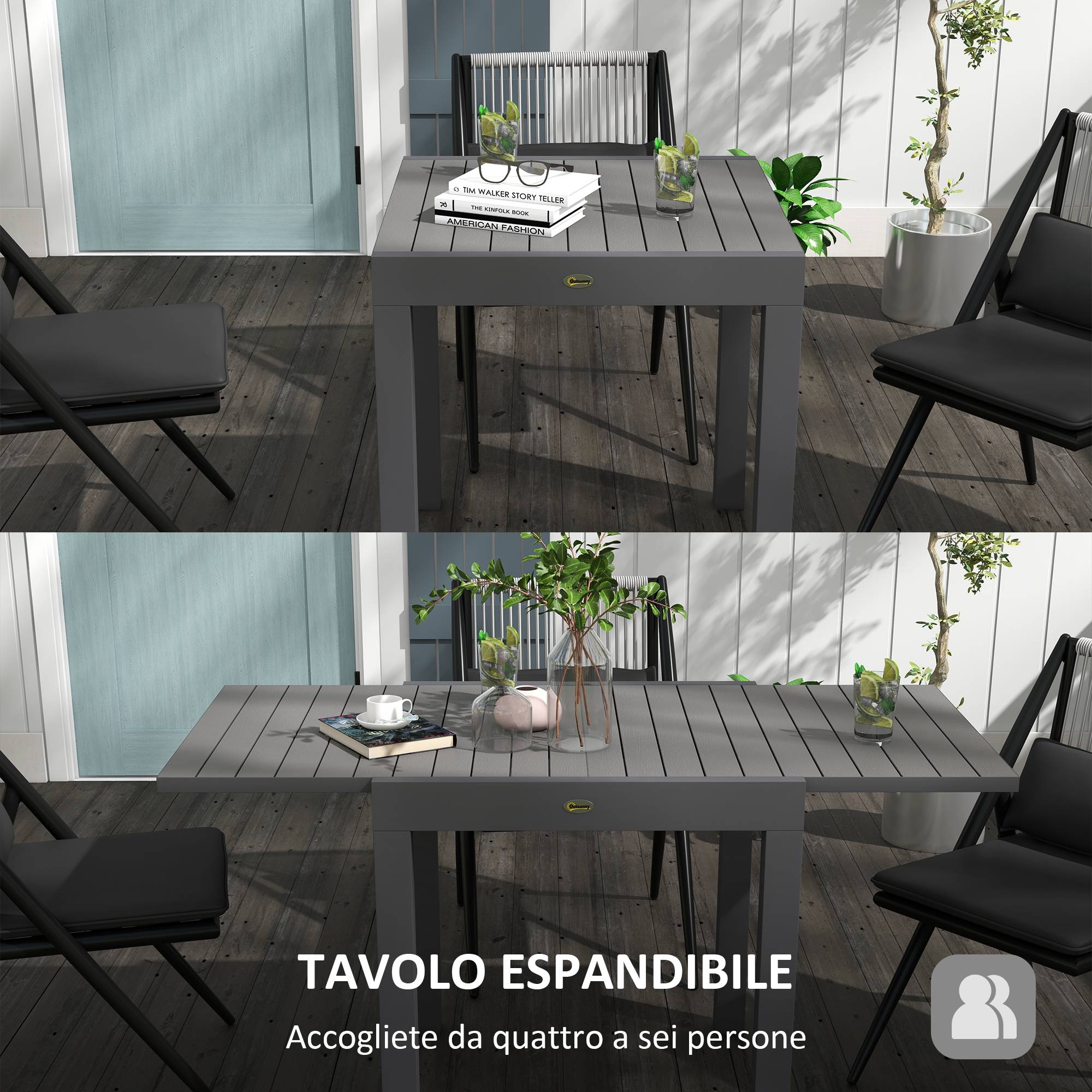Table de Jardin Extensible Aluminium Repas Plein Air Rallonge 162cm Gris - ComfortXL Outdoor Living - Image 6