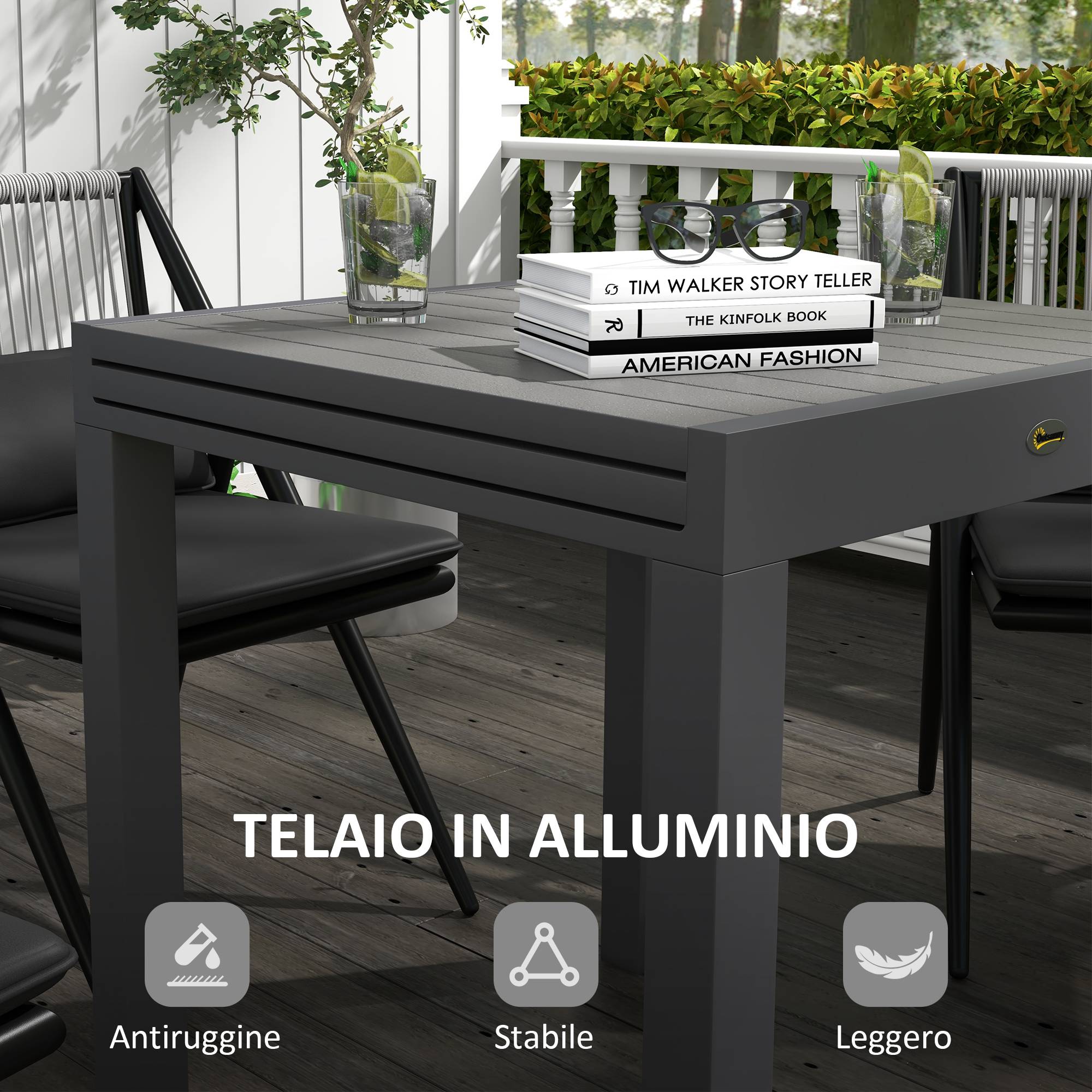 Table de Jardin Extensible Aluminium Repas Plein Air Rallonge 162cm Gris - ComfortXL Outdoor Living - Image 7